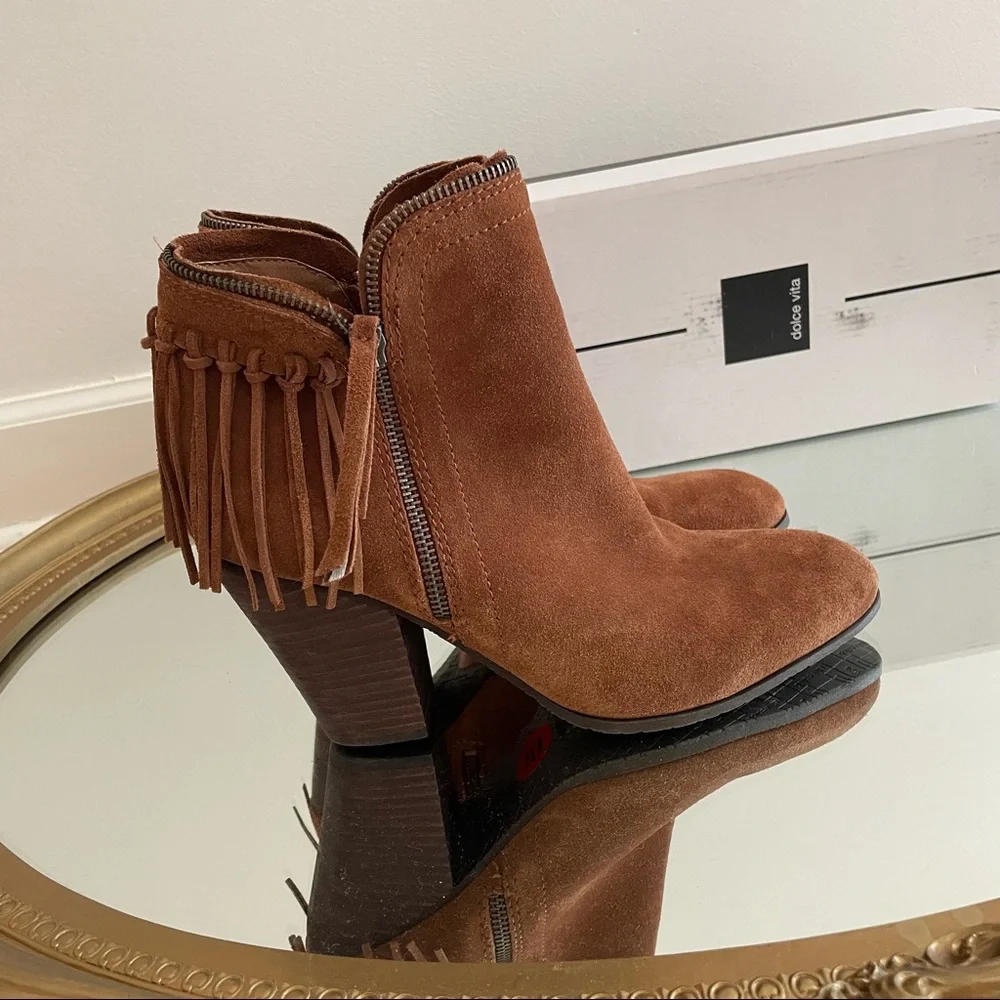 Dolce Vita Size 10 New Fringe Leather Ankle Heeled Booties ~ Shoes